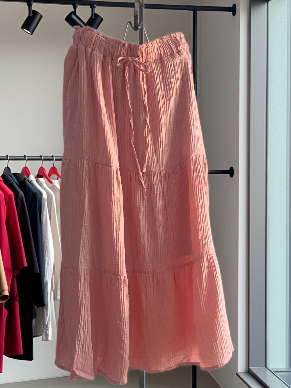Very J Peach Pink Tiered Maxi Skirt